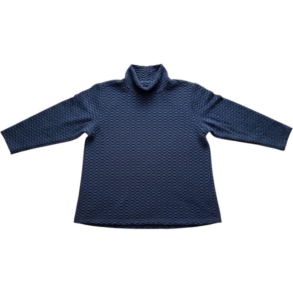 Habitat Mock Neck Top Large Blue Textured Honeycomb Lagenlook Contemporary L